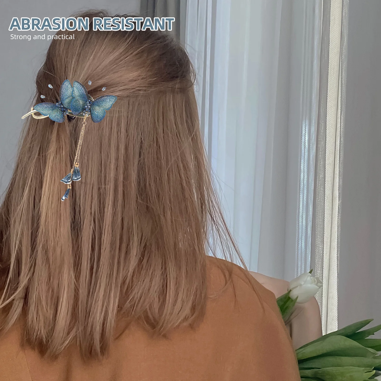 

2pcs Butterflies Hair Clips Metal Tassel Hairpin For Women Exquisite Rhinestone Barrettes Thick Hair Accessories Elegant Wedding