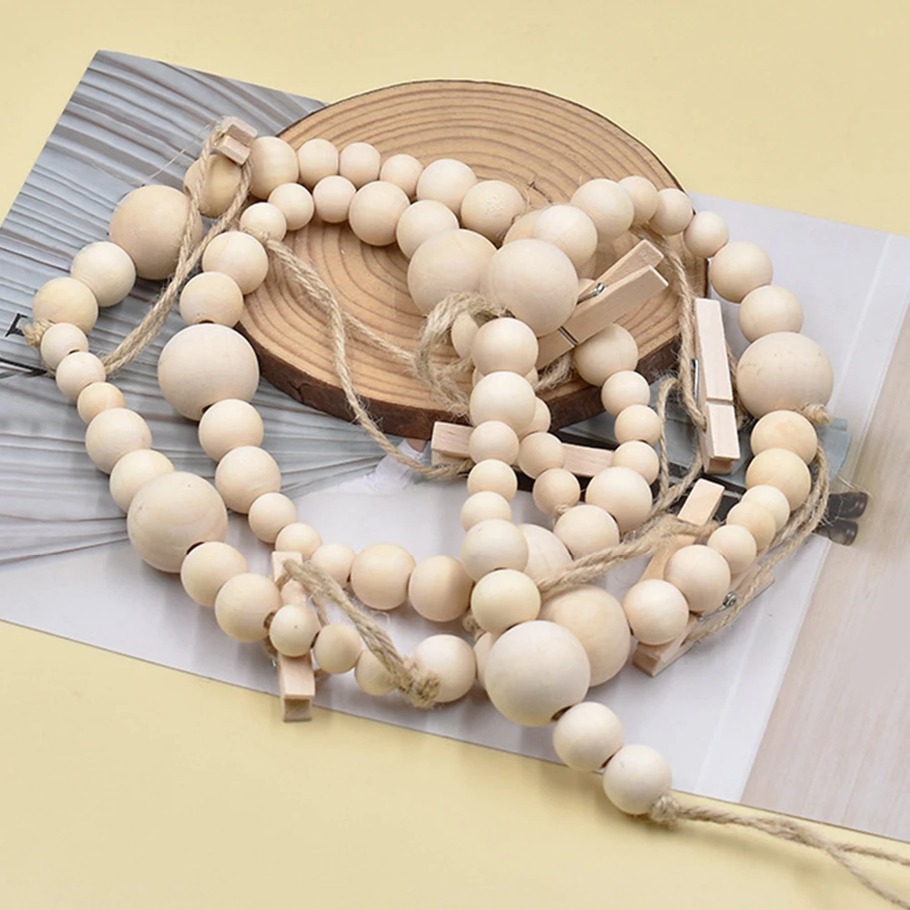 

Bead String Photo Clips Wall Hanging Picture Display Creative Design Wood Material Long Service Life Home Decor