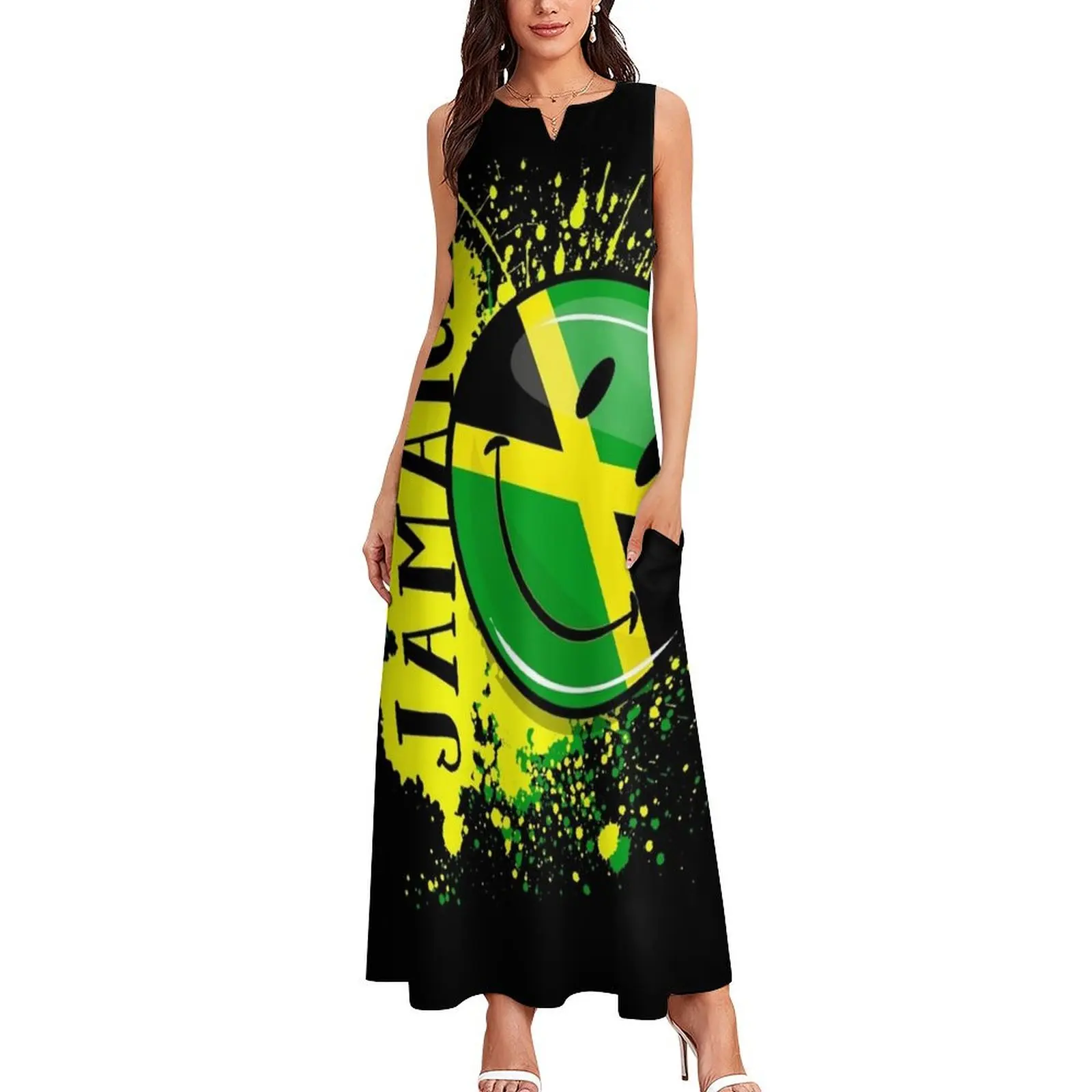 A Splash of Jamaica Smiling Jamaican Flag Long Dress clothes summer women's suit