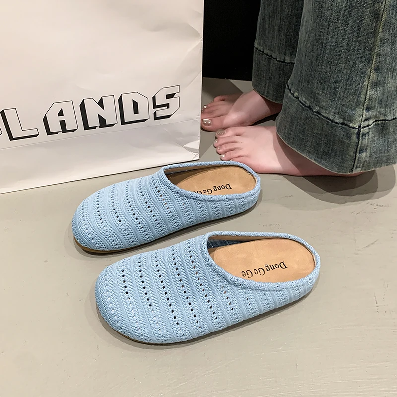 

Summer New 2025 Women's Fabric Slippers Flat Hollow Sandals Trend Fashion Sports Beach Shoes Casual Soft Comfortable Slippers