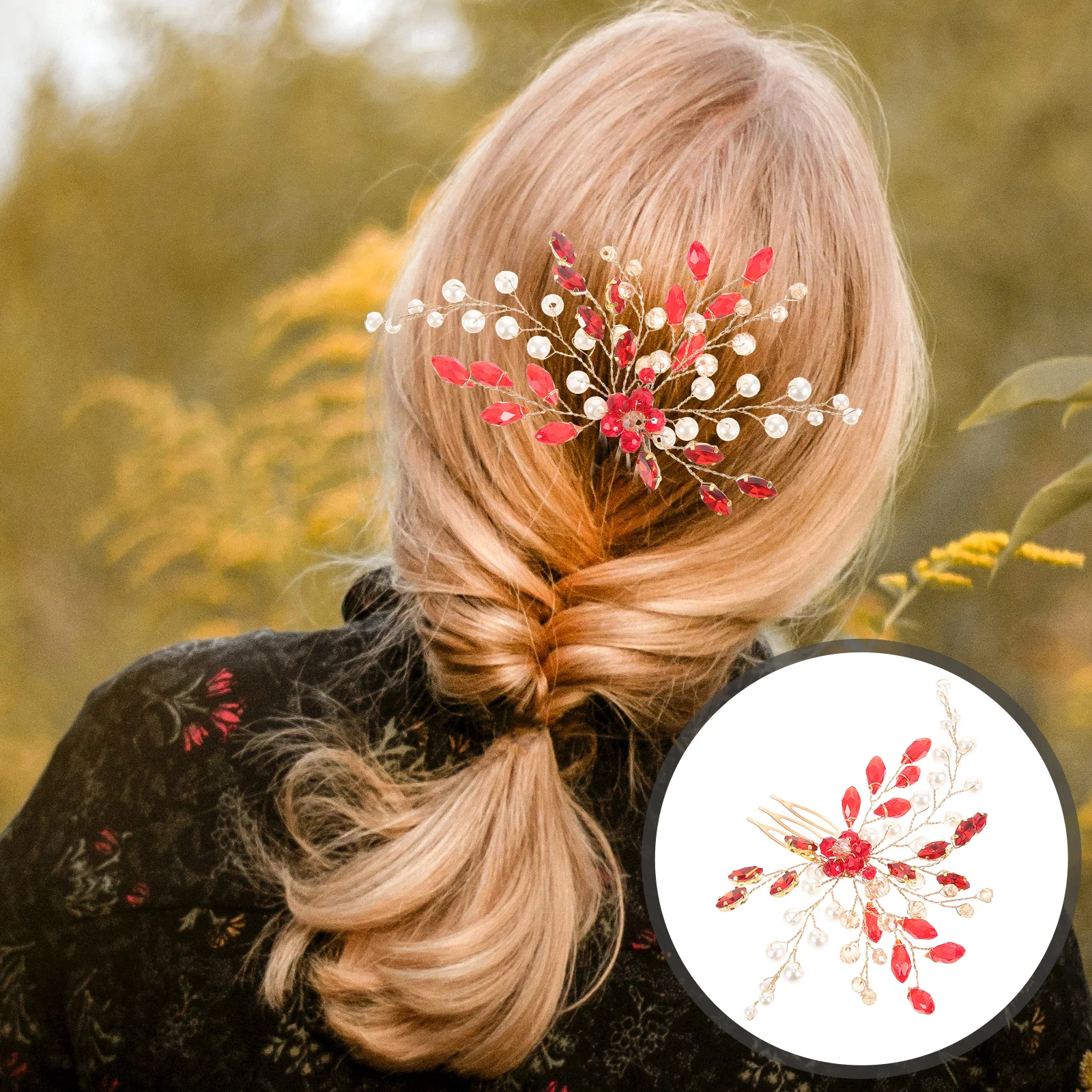 

Красные аксессуары для волос невесты, романтические свадебные расчески со стразами, боковые зажимы, декоративные женские заколки с жемчугом, удобные и прочные
