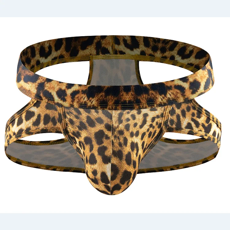 

Мужские трусы-стринги с леопардовым принтом, двойные G-стринги, сексуальные, удобные, с выпуклым мешочком U-образной формы, для геев и сисси
