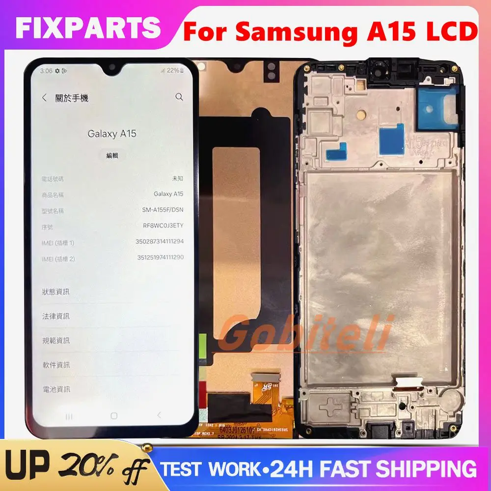 

TFT LCD Tested A15 Display For Samsung A15 4G SM-A155F LCD Display Touch Screen Digitizer For Samsung A15 5G SM-A156B LCD Frame