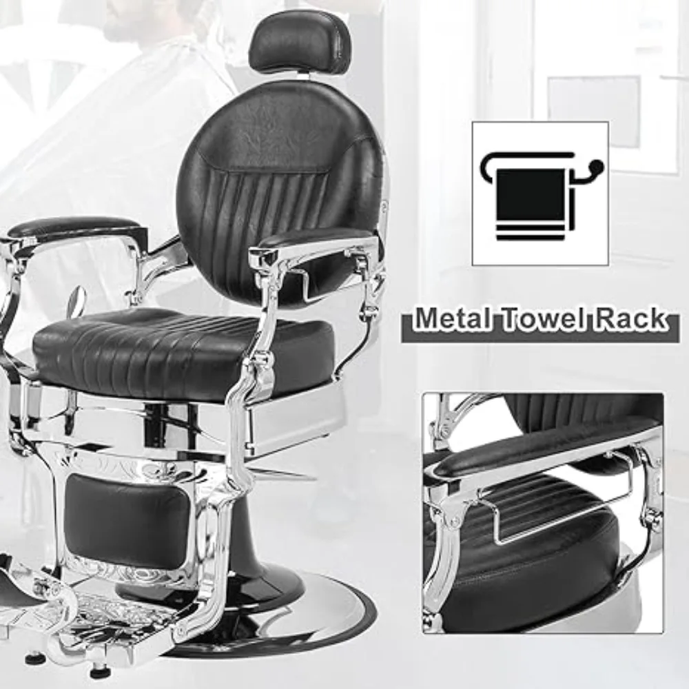 Heavy Duty Vintage Recline Barber Chair Hydraulic with Headrest, Supports up to 700lbs & 360° Rotatable, Professional Salon