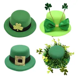 1pcs Saint Patricks Day Top Hat Holiday Green Caps Dress-up Costume for Irish Festival Party and Tree Topper Accessory Props