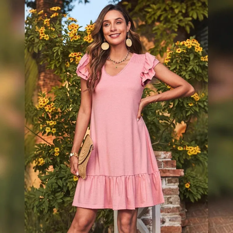 

Women's V-neck Lotus Sleeve Loose Belted Short-sleeved Dress Bodycon Dress Dress for Women Maxi Dresses for Women