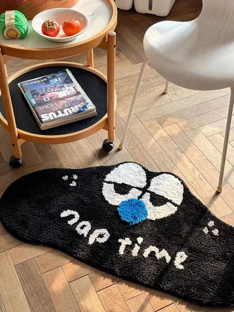 

Big Eye Nap Time Letter Soft Absorbent Bathroom Rug Home Decor Sofa Floor Carpet Non-slip Mat Machine Washable Flock Bedroom Mat