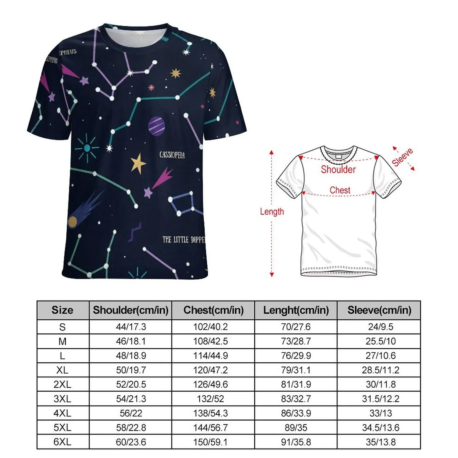 The Galaxy Stars T Shirt Constellations And Night Sky Hip Hop T-Shirts Man Classic Tshirt Summer Short Sleeve Clothing Plus Size