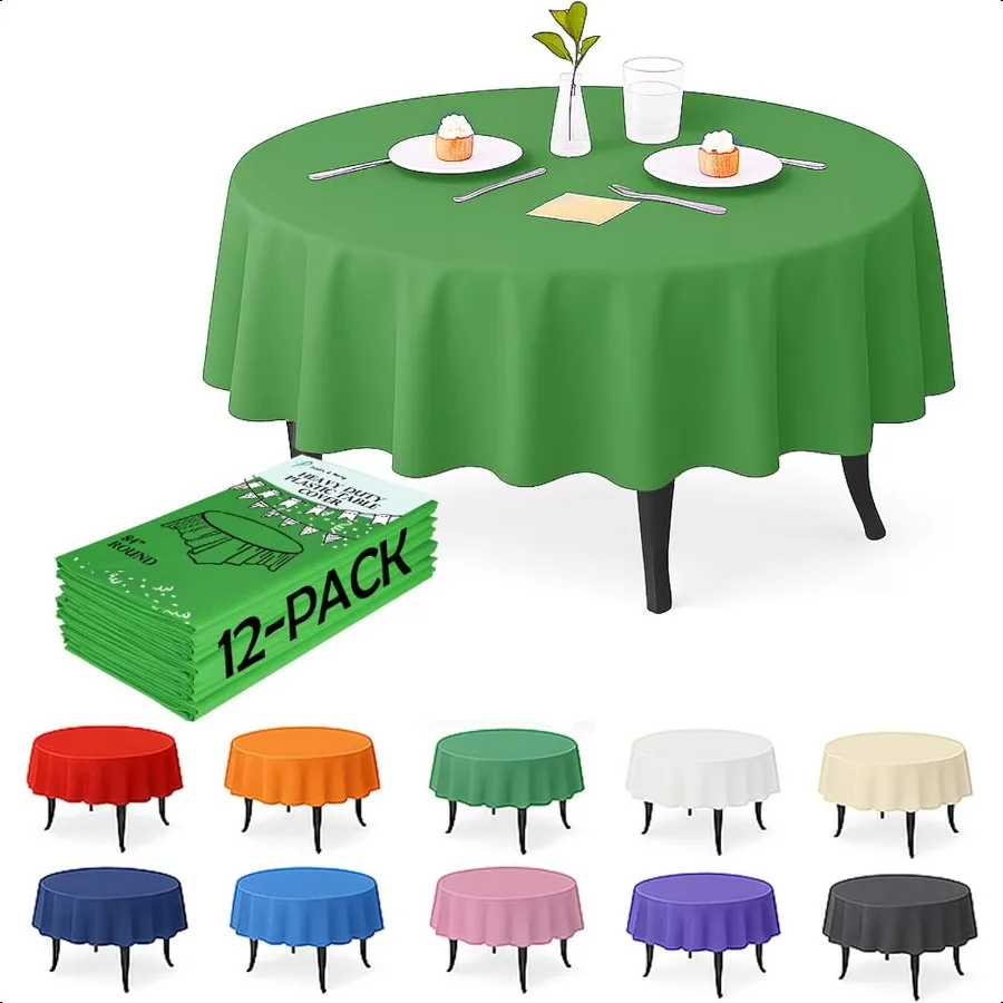 Paquete de 12 manteles de plástico verde cazador, cubiertas de mesa redondas de 84 pulgadas, resistentes al agua para fiestas, eventos, banquetes, cazadores Gr