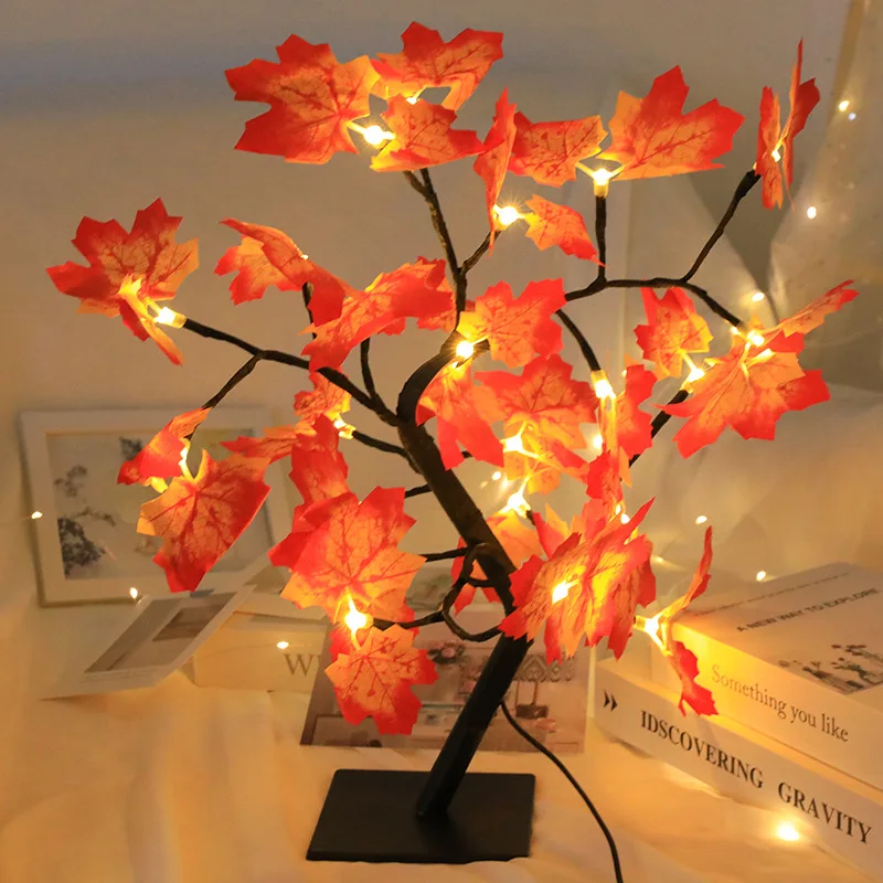 Warm Light Cherry Blossom Desktop Night Light Imitation Maple Tree Lamp Homestay Bedroom Decor Lighting
