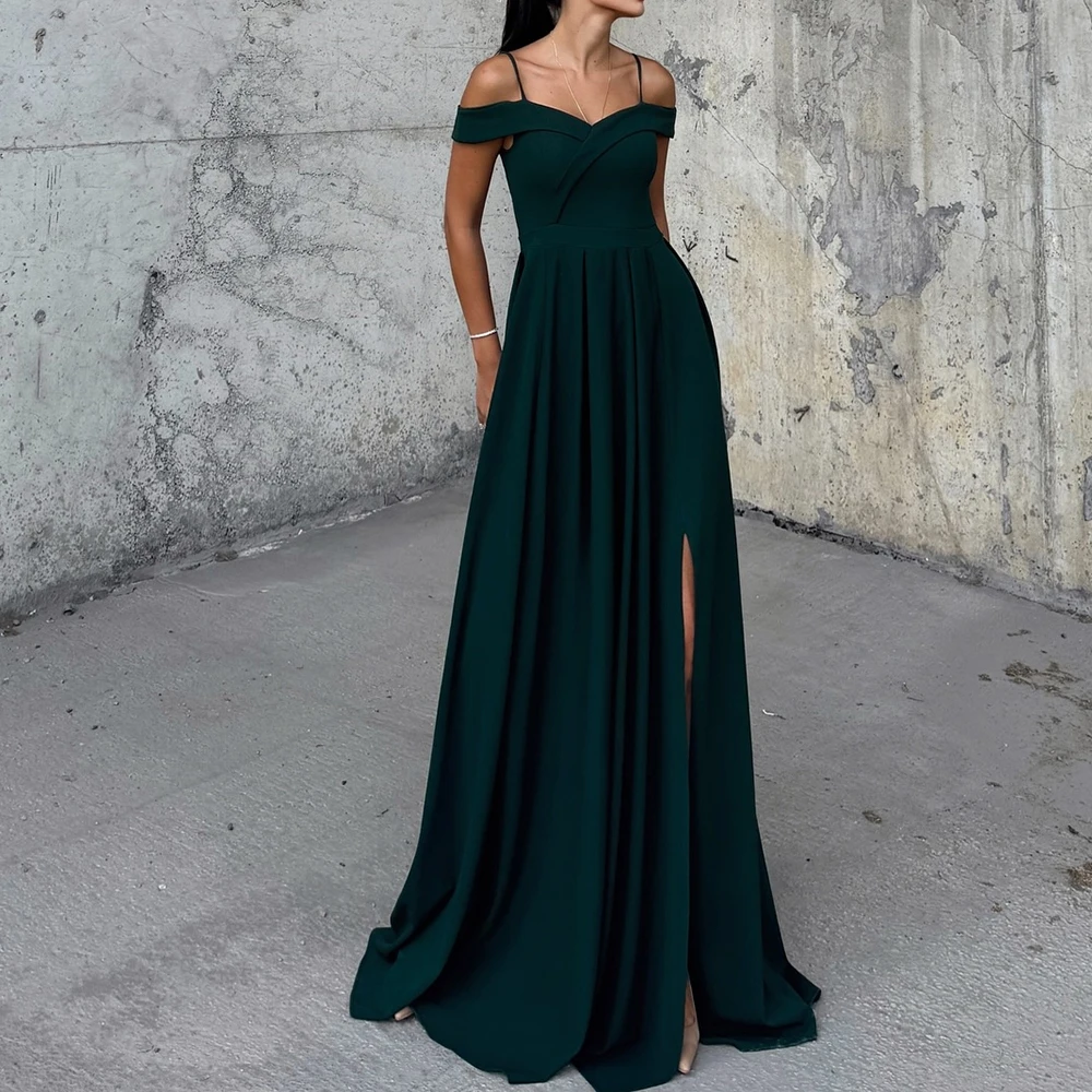 

Strapless Off the Shoulder Spaghetti Straps Straight Jersey Floor Length Zipper Back Sweep Train Elegant Evening Party Dress