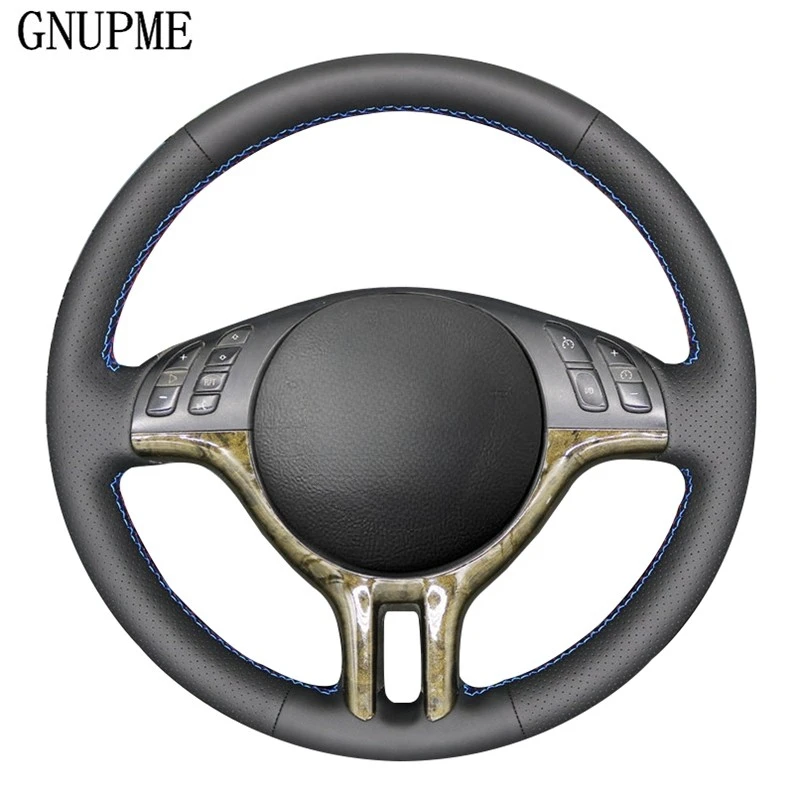 DIY Hand-stitched Black Artificial Leather Car Steering Wheel Cover for BMW X5 318i 325i 330ci E46 E39 E53 Z3 E36/7 E36/8