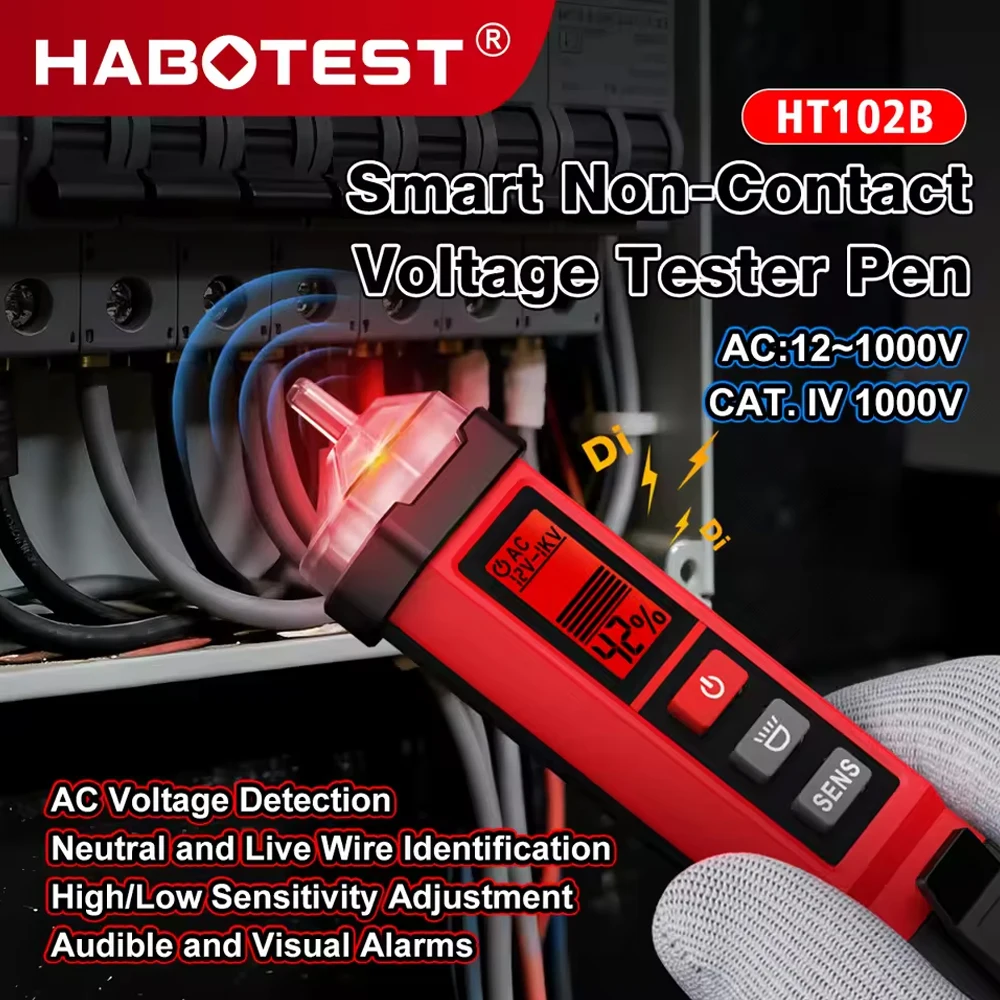 HABOTEST HT102B Non-Contact Voltage Tester 12-1000AC Live Neutral Wire Detector with Flashlight Breakpoint Finder
