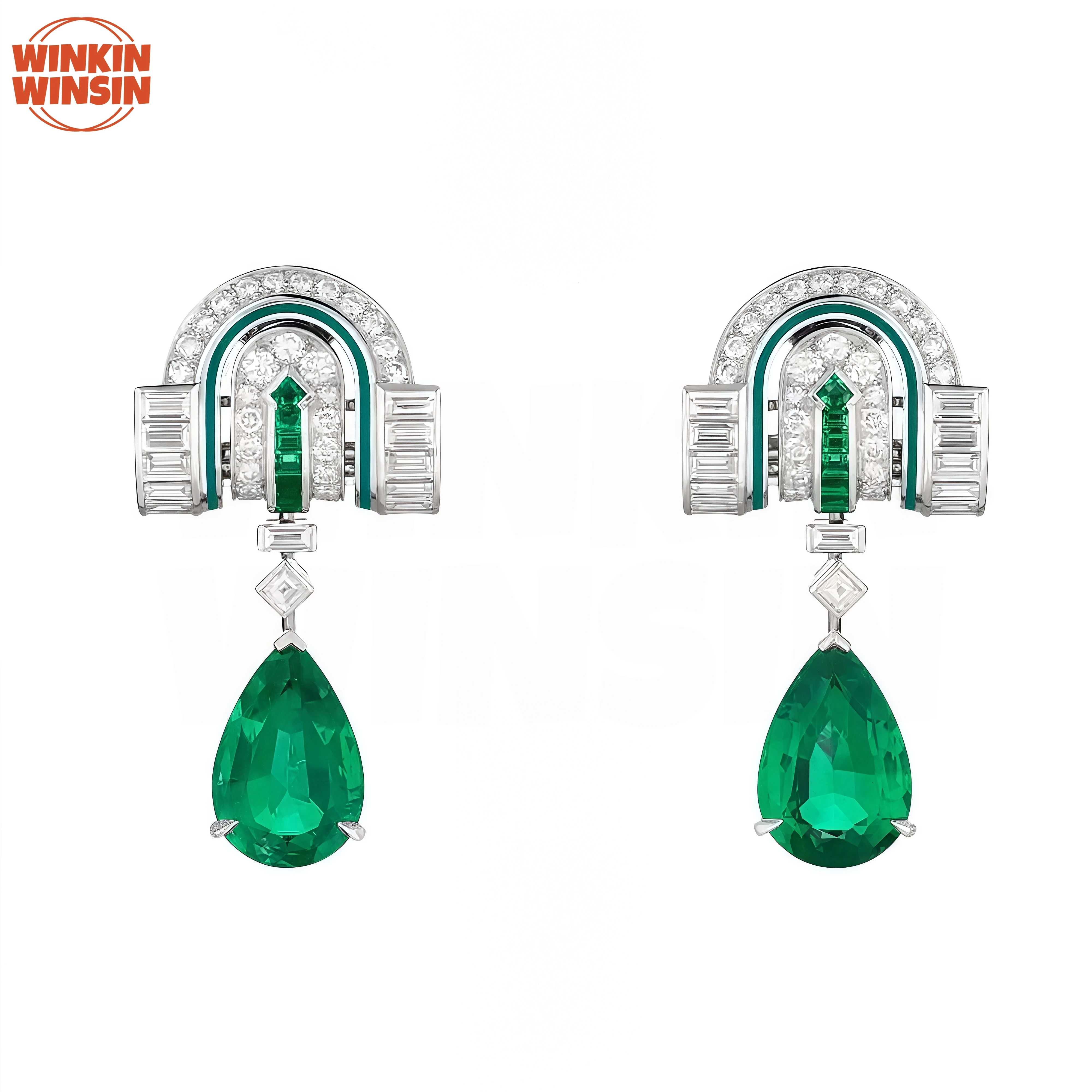 

Winkin Winsin Luxury Brand Designer 925 Sterling Silver Earrings High Quality Green Gemstone Ear Pendant Drop Earrings For Woman