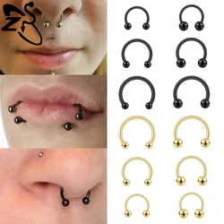 ZS 1 PC 14G/16G F136 G23 Titanium Nose Ring Men Horseshoe Septum Rings 3 Colors Nostril Helix Cartilage Piercings Jewelry 6-12MM