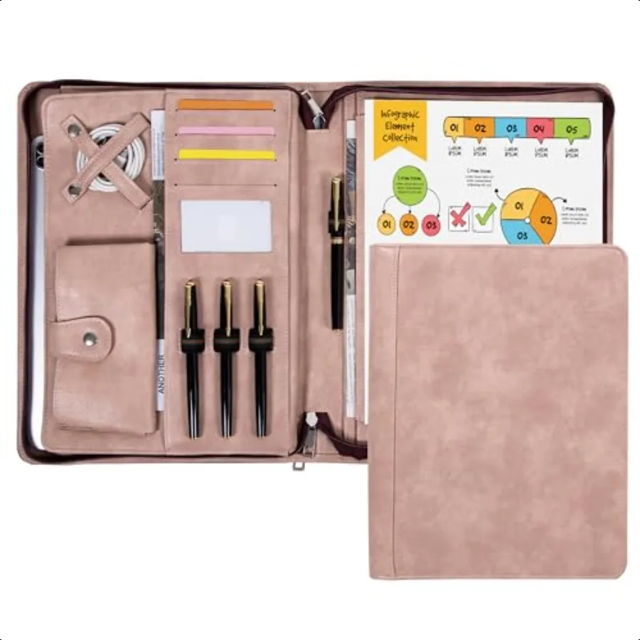 

Portfolio Women's Leather Folder Profional Vegan Leather Resume Zipper Folder Busin Folder pad Pocket with A4 US Letter Writin
