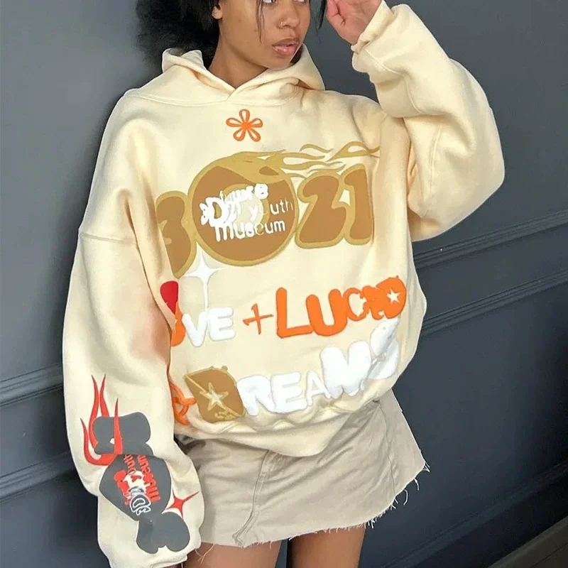 

College Fluffy Women's Hoodie, American Alphabet, Y2K, Y-sports, Gothic Streetwear, Garbage Apparel, Respzed Hoodie, Couple