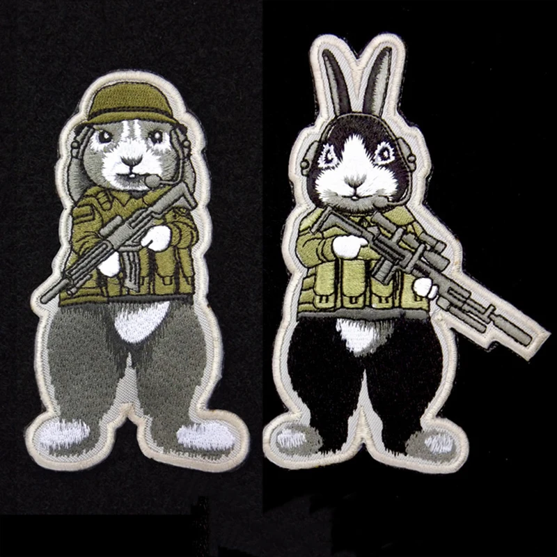 Rabbit Dog Animal Embroidery Patches Badges Emblem  12cm DIY Accessory Hook and Loop Armband Outdoor Accessory