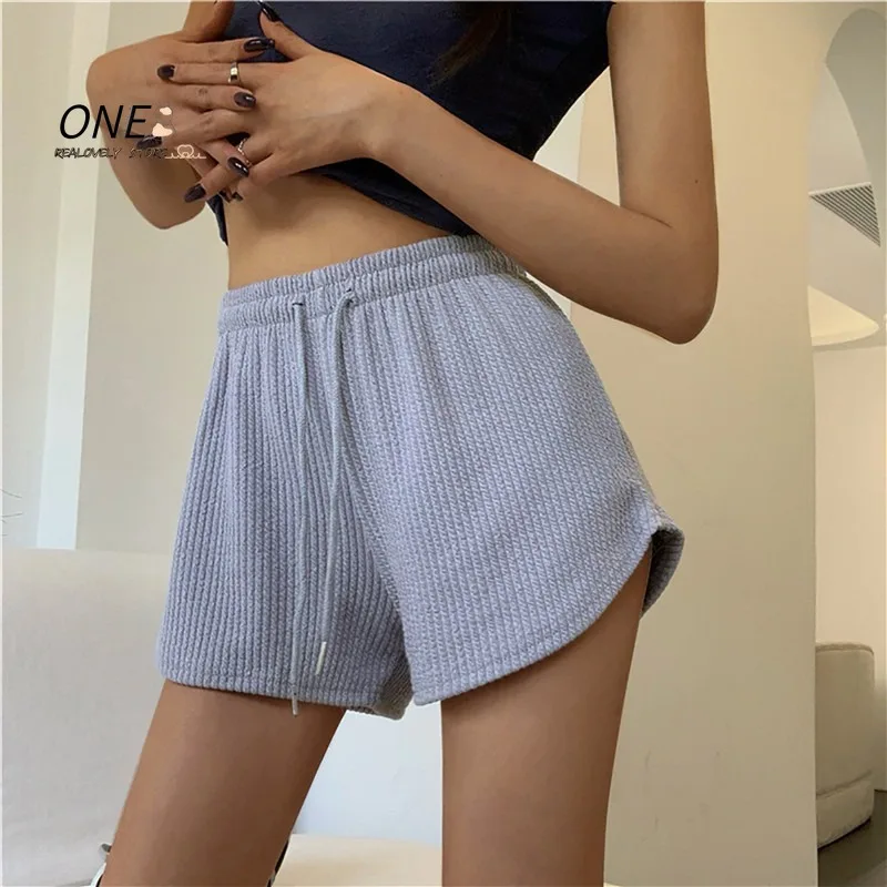 Women Shorts Summer High Elastic Lace Up Drawstring Wide Leg Sweat Short Fitness Running Shorts Loose Casual Large Sports Pants