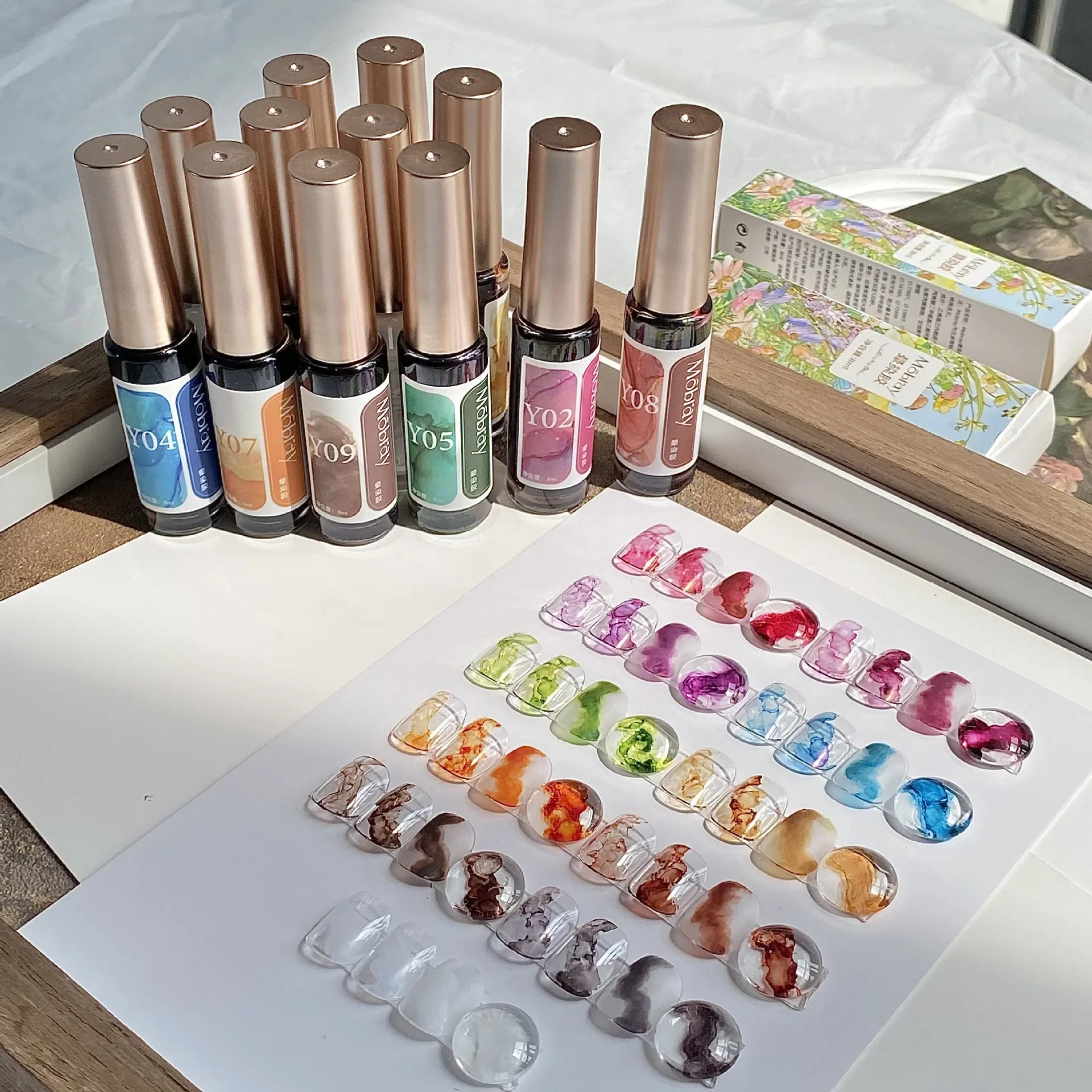 

12Color Watercolor Ink Blooming Marble Nail Polish Ink Air-Dry DIY Design Flowers Smudge Effect Soak Off Manicure Hybrid Varnish