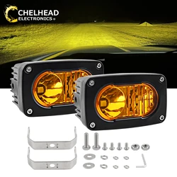 2PCS Amber LED Pods Driving Lights 3inch LED Spot Flood combo Beam Ditch Lights Foglight for Pickup Truck Motorcycle SUV Toyota