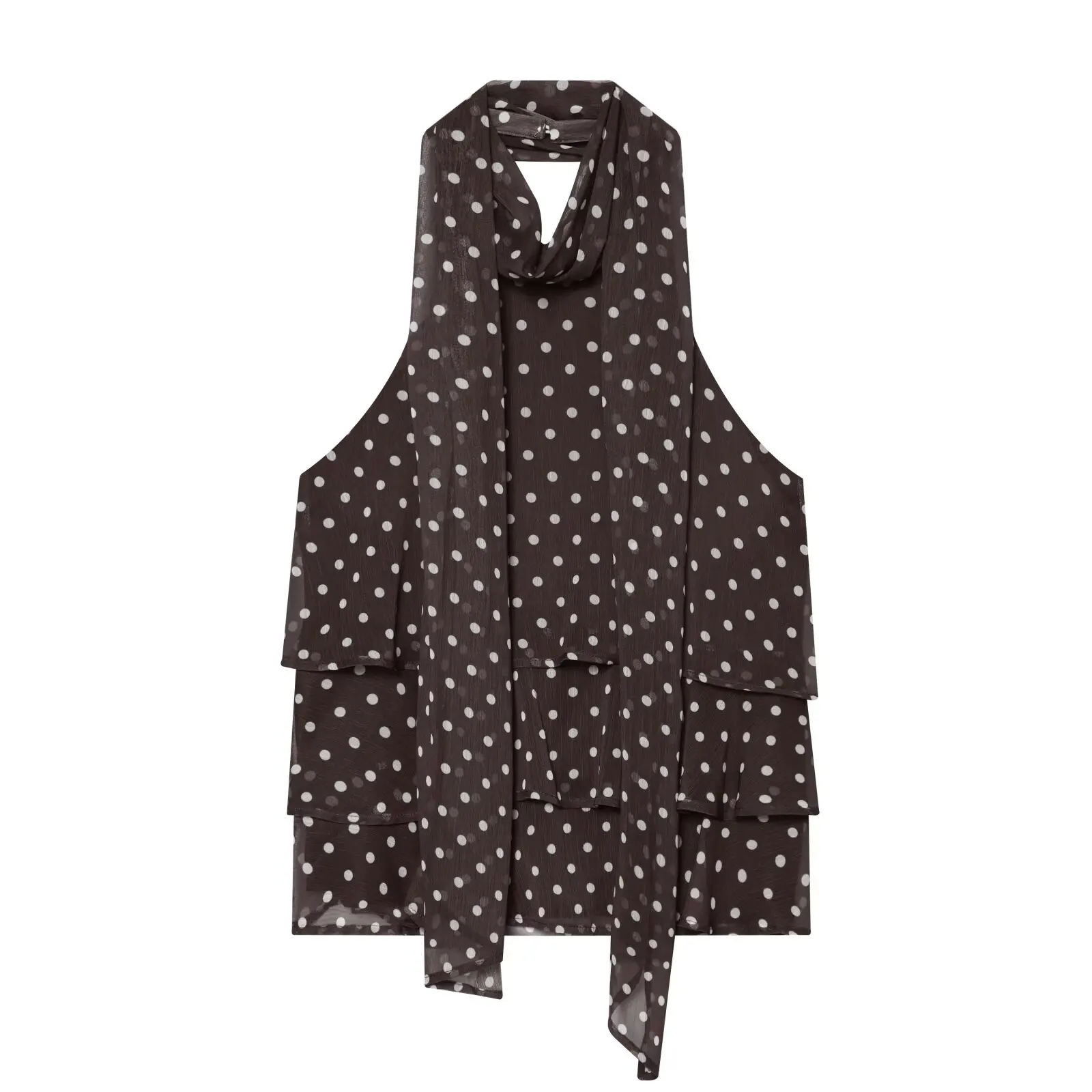 Willshela Women Fashion Dot Printed Ruffled Lace Up Backless Tank Tops Vintage Halter Neck Sleeveless Female Chic Lady Tops