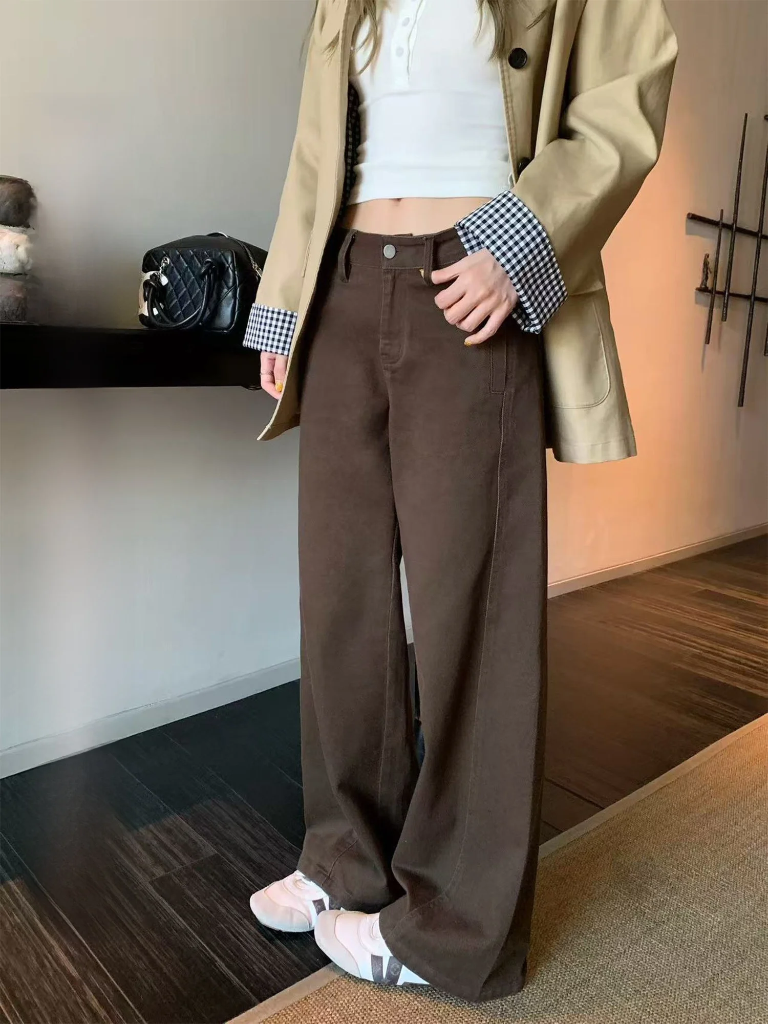 

Джинсы женские с высокой талией, широкими штанинами, прямого кроя, цвета карамель, универсальные, повседневные, свободного кроя, весенние