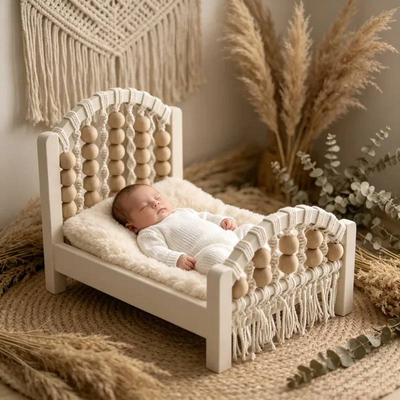 Infant Photography Retro Handmade Bed Frame Newborn Pose Prop Furniture For Baby Boy Girl Studio Shooting Scene Decor Accessory view 2