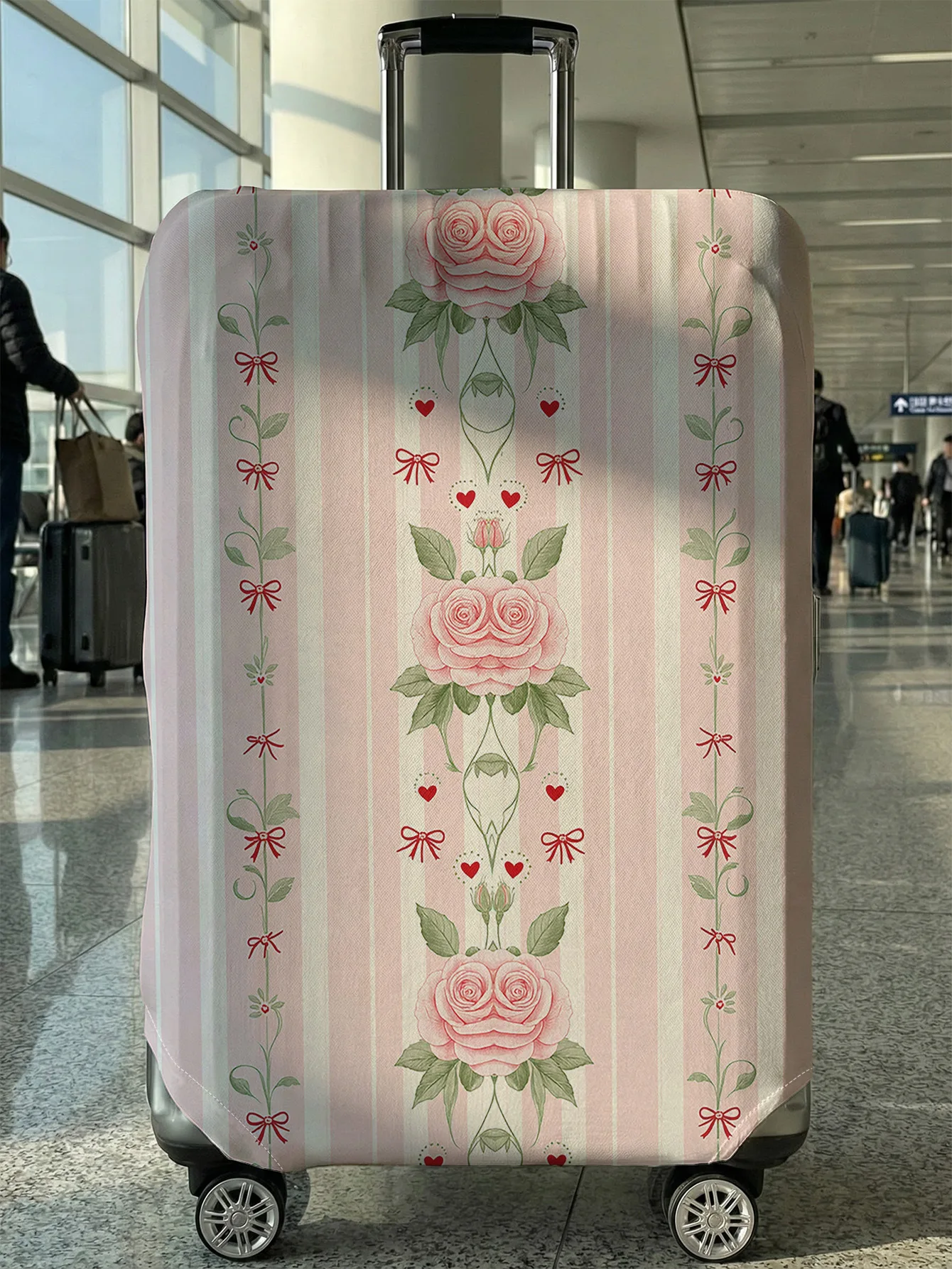 

Pink White Stripe Retro Rose Bow Luggage Cover, Suitable for 18-32 Inch Luggage Cover, Luggage Handle Glove, Travel Accessories
