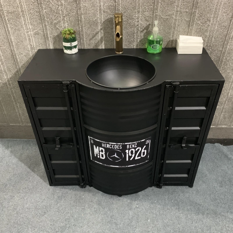 

Industrial Style Bar Personalized Wash Basin Toilet Floor Cabinet Basin Iron Retro Creative Oil Barrel Column Basin