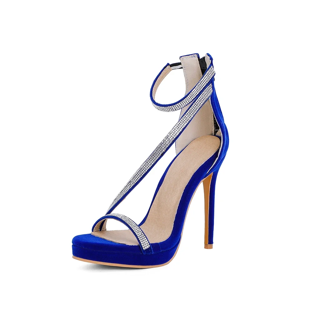 العلامة التجارية الجديدة مريحة الأحمر الأزرق النساء الصنادل سوبر عالية رقيقة كعب سيدة أحذية الحفلات زائد صغيرة كبيرة الحجم 12 32 43 46 50 #2