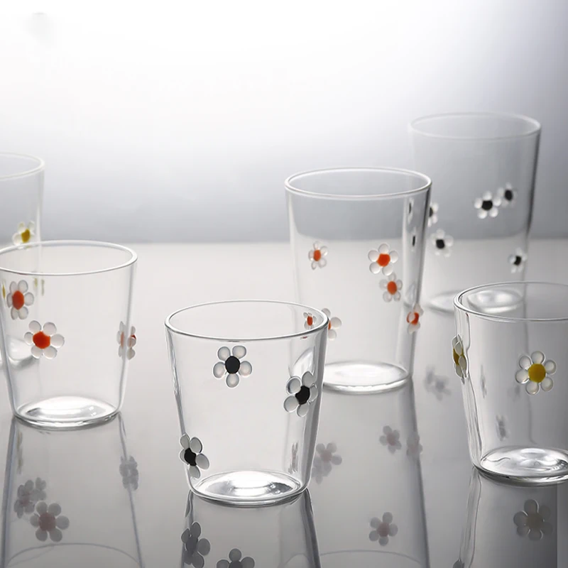 

Flower Heat-resistant Glass Cups Tableware Milk Cups Juice Cups Household Water Cups Beautiful Cups Cold Drink Cups Wine Cups