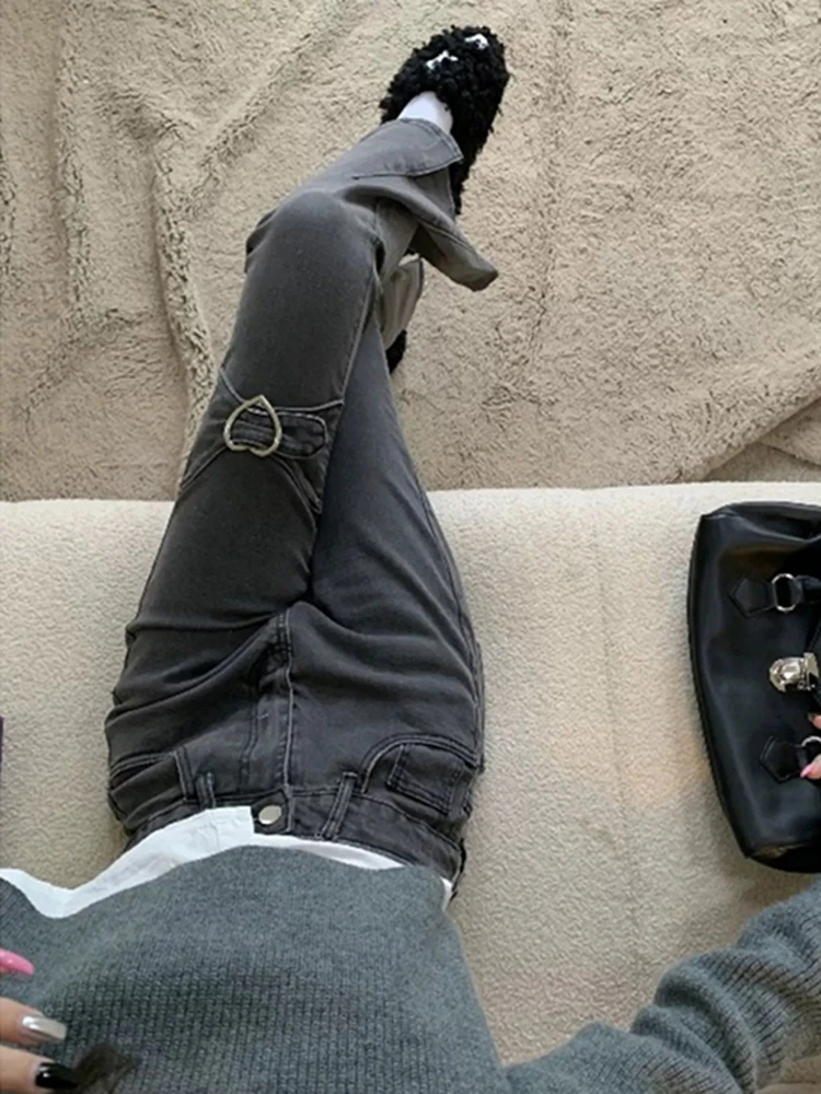 

Осенние брюки с разрезом, женские маленькие расклешенные брюки, черные, серые, с высокой талией, утягивающие микро расклешенные джинсы, новый стиль