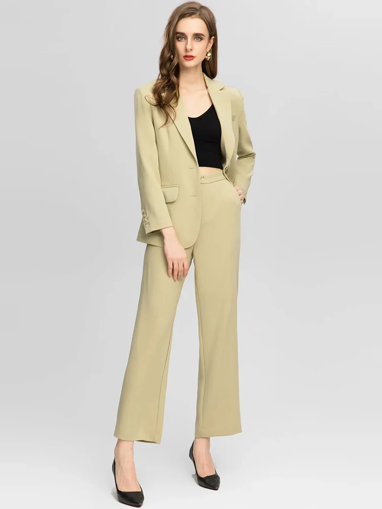 Autumn Winter Runway Fashion Solid Pants Suit Women Turn-down Collar Long Sleeve Button Blazer + Pants 2 Pieces Set