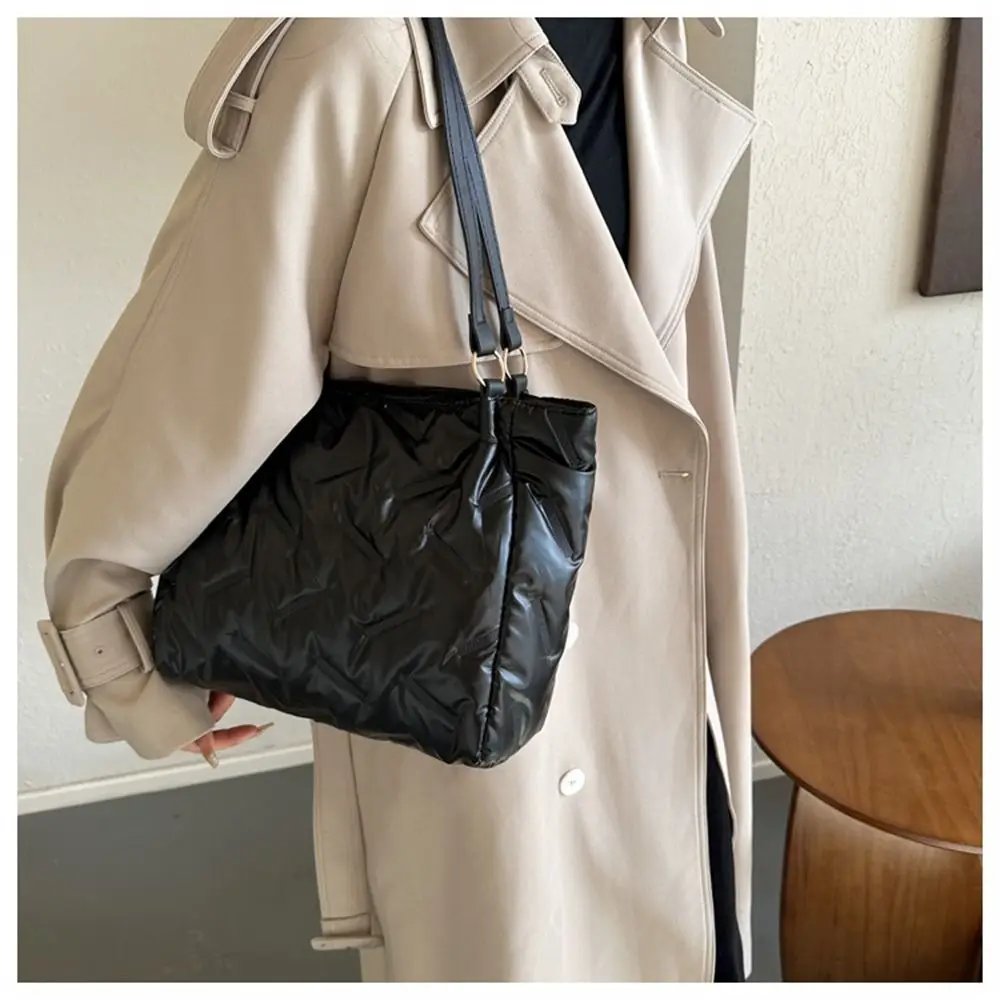 Solid Color Shoulder Bags Casual Down Cotton Padded Large Capacity Underarm Bags Quilted Tote Bag Winter