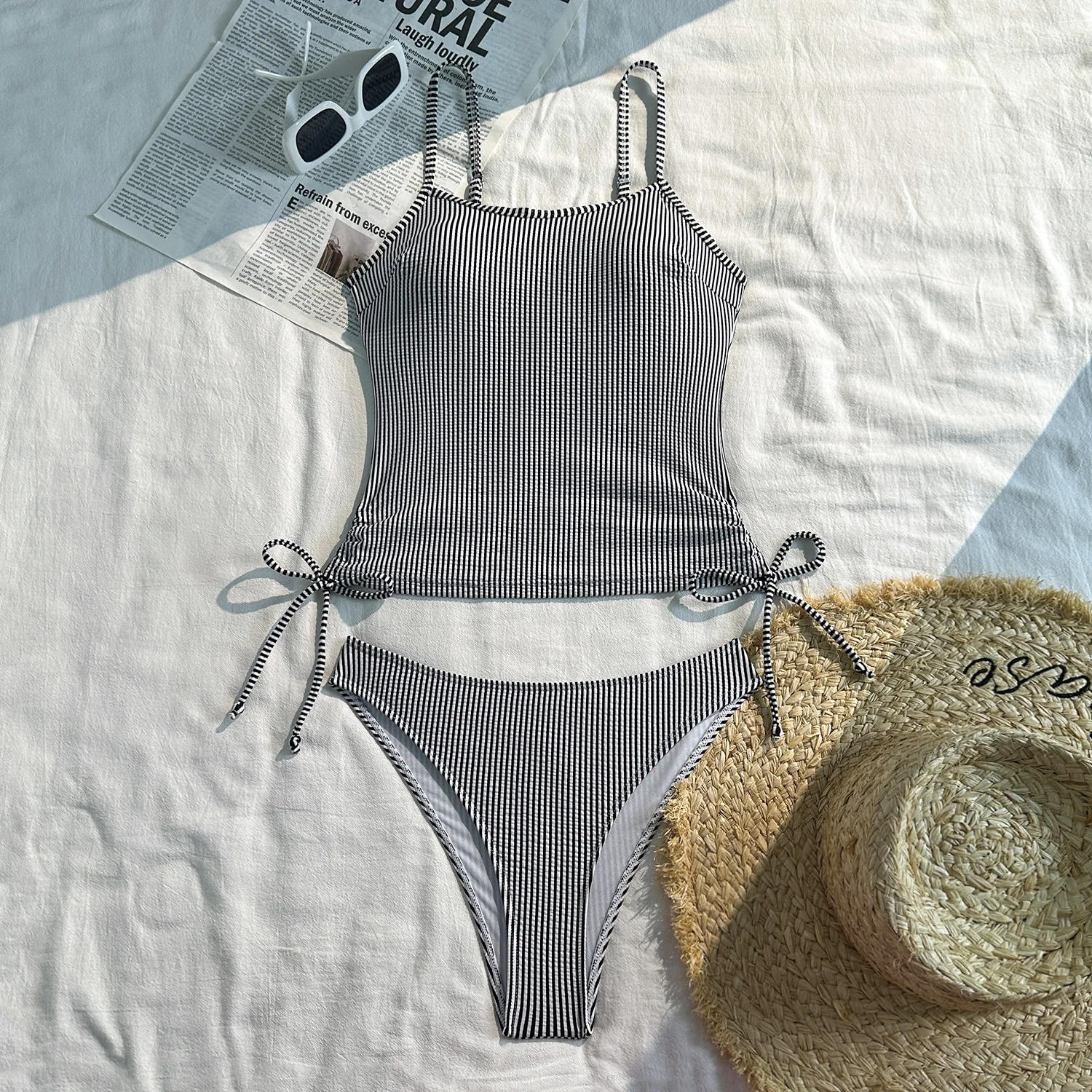 Sexy rayé bikinis ensembles deux pièces cordon cravate gilet taille haute maillots de bain maillots de bain maillot de bain maillots de bain biquini tankini