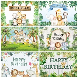 Jungle Animal Safari Party Background Backdrop Wild One 1st Happy Birthday Party Decoration Newborn Baby Shower Photo Background