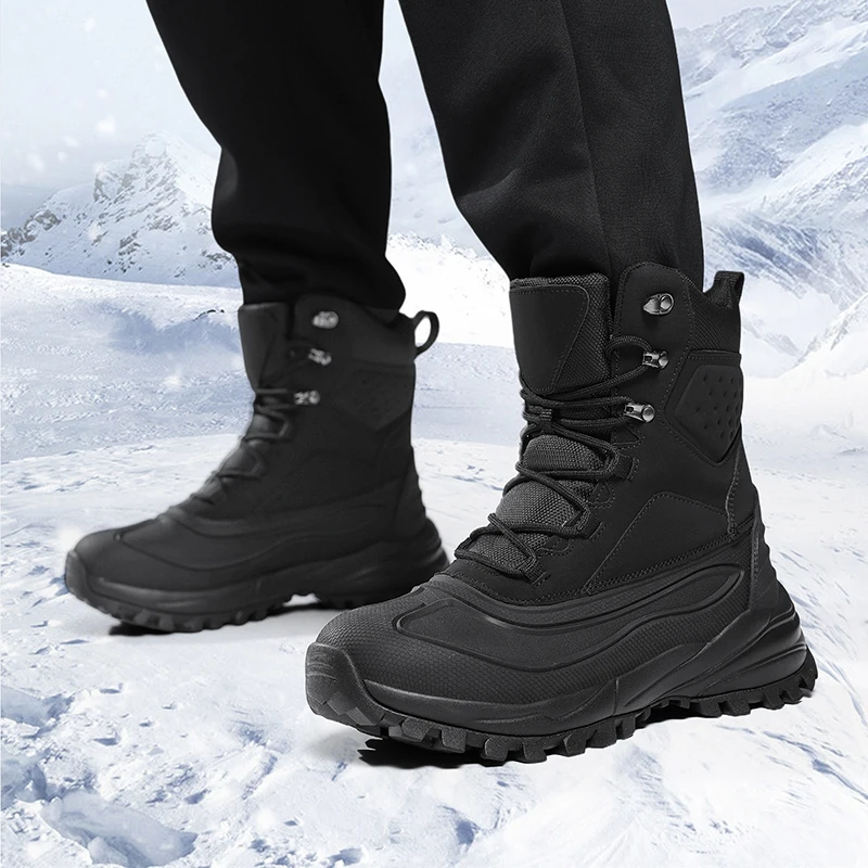 New Warm Plush Hiking Shoes Men Lace Up Casual Walking Snow Boots Waterproof Outdoor Hunting Boots Non-slip Man Work Ankle Boots