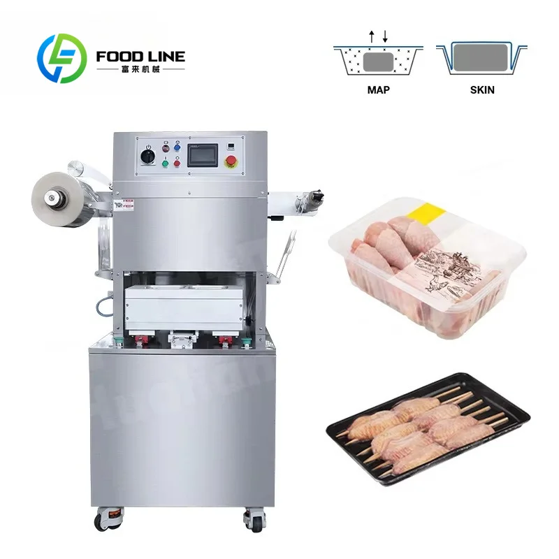 customized vacuum skin packaging machine durable structure for meat seafood ready meal production lines
