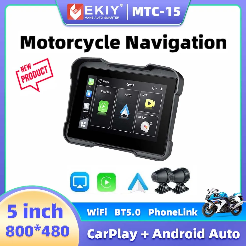 

EKIY 5 inch Monitor Display Wireless Carplay Android Auto Portable Navigation GPS Screen Motorcycle Driving Recorder