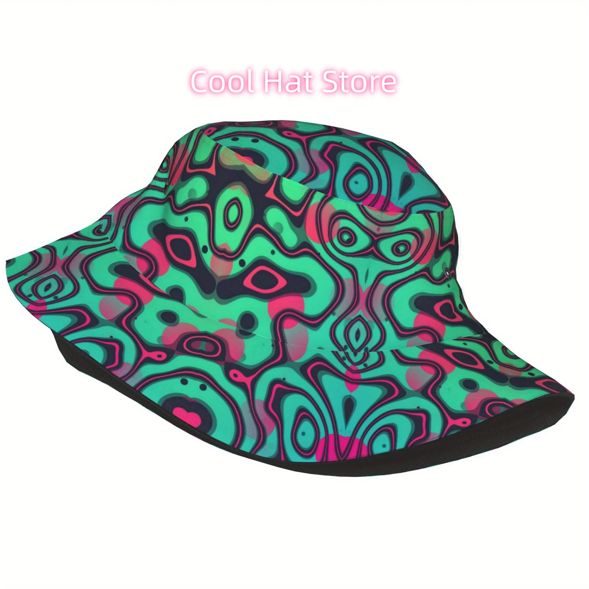 1pc Unisex Hip Hop Printed Fisherman Bucket Hat - Lightweight Sun Hat with Bold Geometric Pattern, Wide Brim for Outdoor Beach,