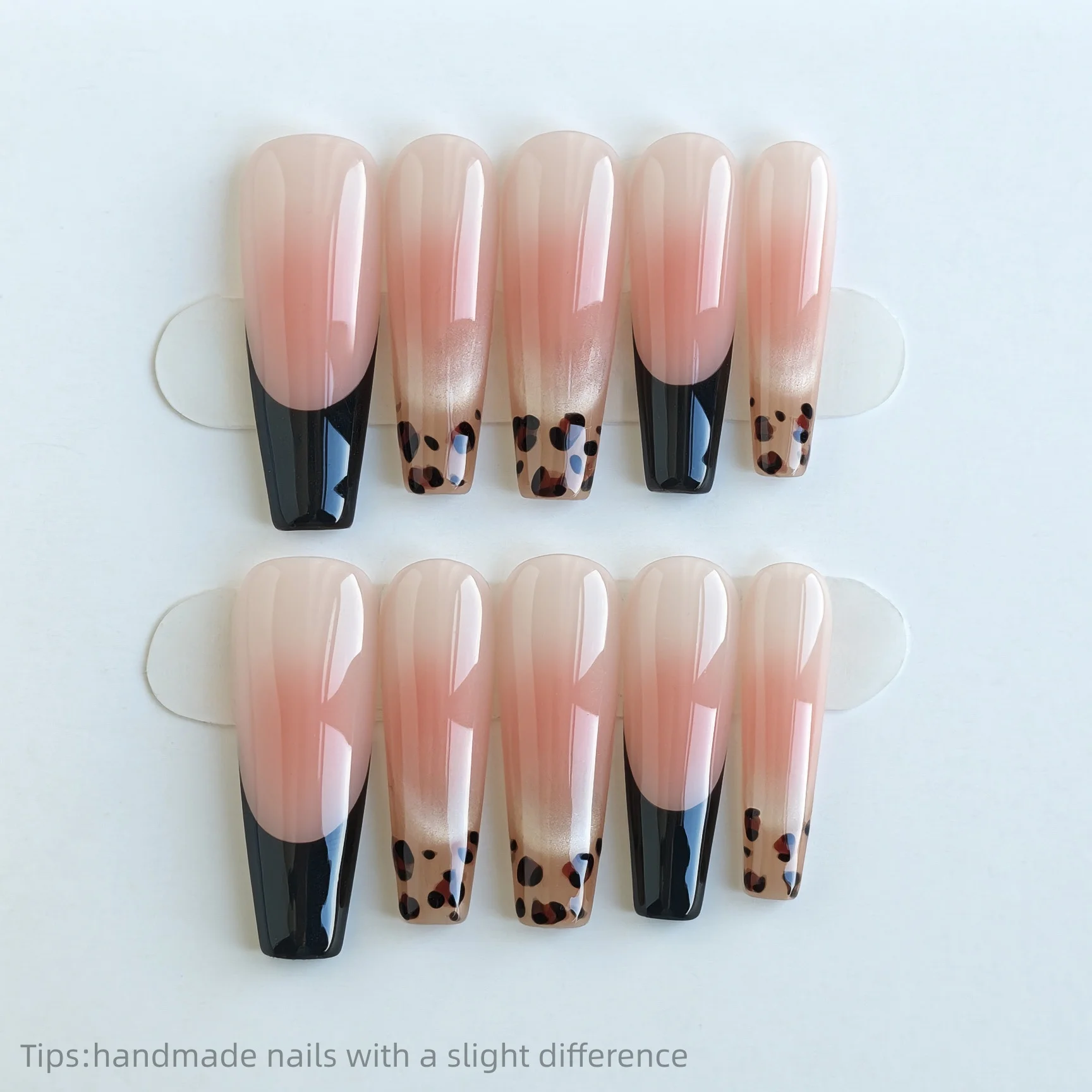 

10pcs Handmade Nude Black Pink Leopard Press on Nails Long Coffin Full Cover Wearable Reusable Fashion False Nails 2026