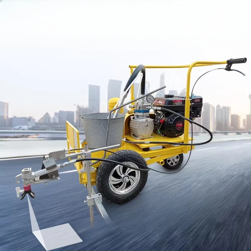 

Small hand-pushed road and highway parking space marking equipment