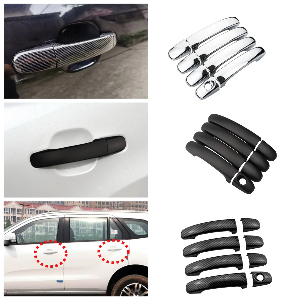 Para Ford Ranger Everest Endeavor 2015 - 2022, accesorios para coche, cubierta protectora para manija de puerta exterior, pegatinas embellecedoras, estilo de un agujero