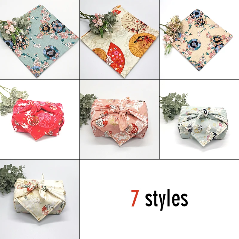 70x70/90x90cm Japanese Handkerchief Furoshiki Double Side Floral Print Bento Gift Wrapping Cloth Square Dust Cover Tablecloth