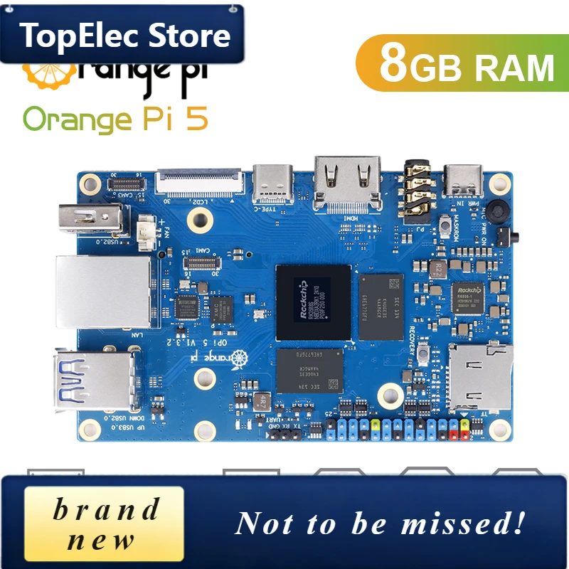 TopElec Orange Pi 5 8GB RK3588S,PCIE Module External WiFi+BT,SSD Gigabit Ethernet Single Board Computer, Run Android Debian OS