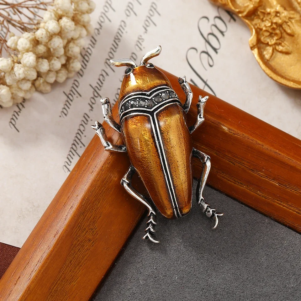 Muylinda Unique Beetle Enamel Pin Vintage Insects Brooches And Pins Rhinestone Brooch Clothing Jewelry For Women Broach