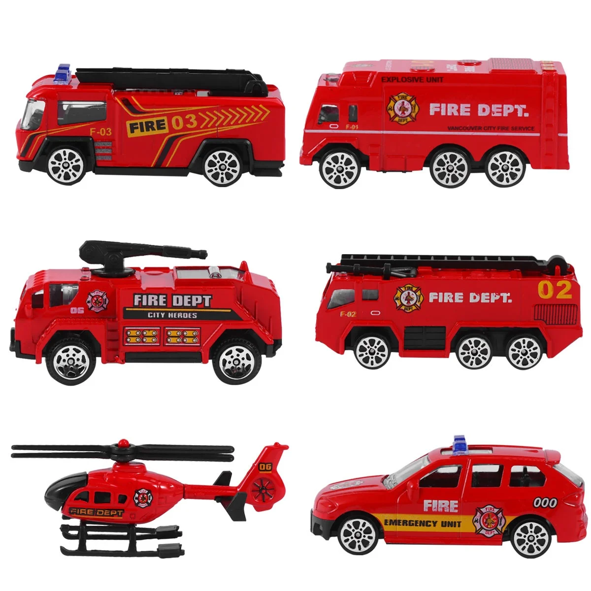 Carro de simulação de motor de incêndio com controle de inércia, 6 peças para crianças, detalhes elaborados, qualidade fácil e divertida