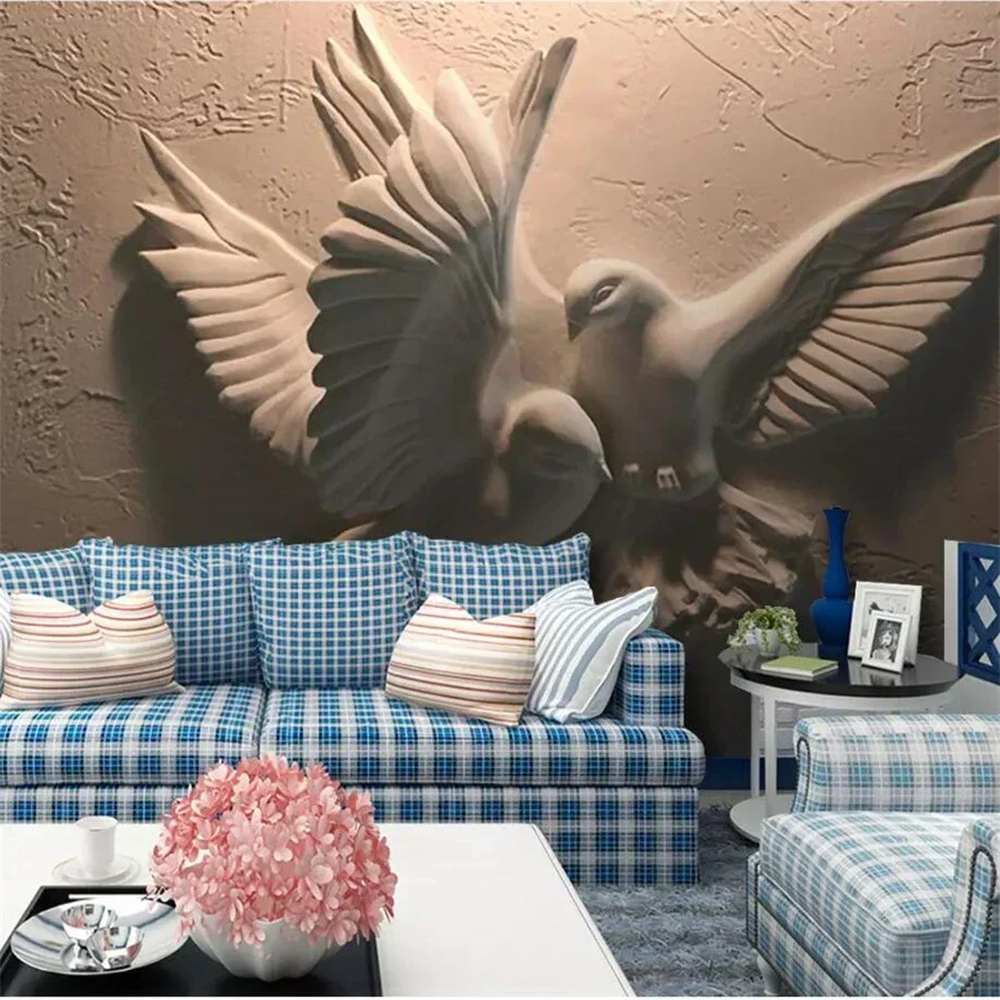 

Custom wallpaper 3D murals photo mural flying pigeon living room bedroom Classic White European Relief background wall painting