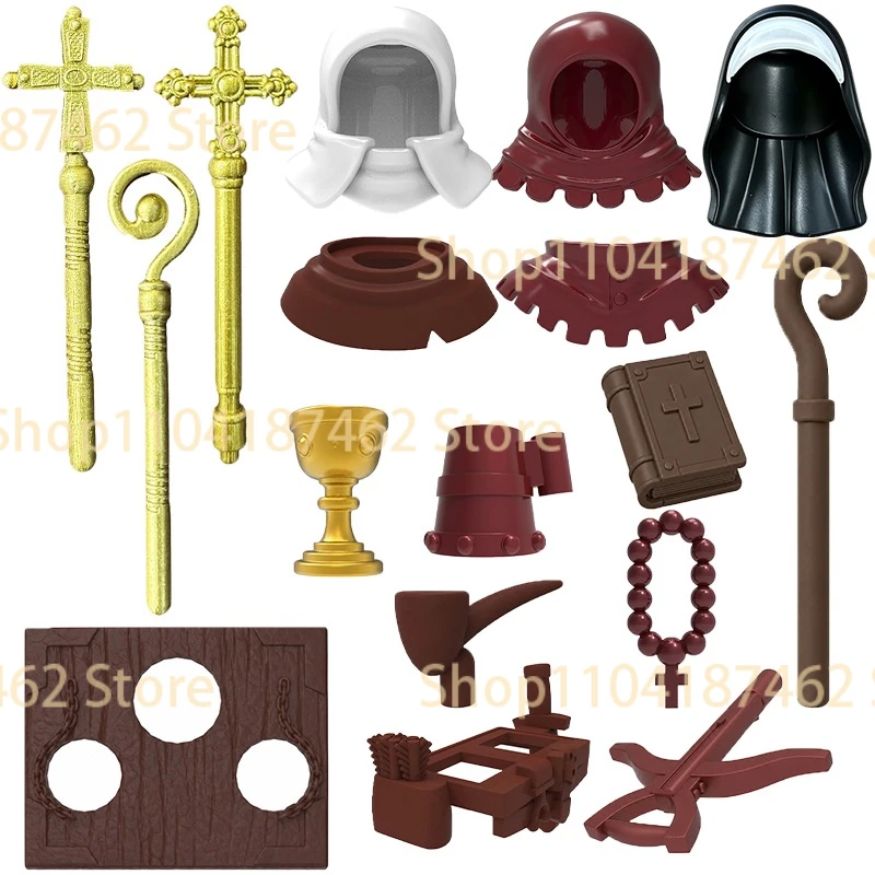 MOC Medieval Building Blocks Priest Hat Cape Scepter Decorative Beads Historical Figure Accessory Creative DIY Bricks Toys Gifts
